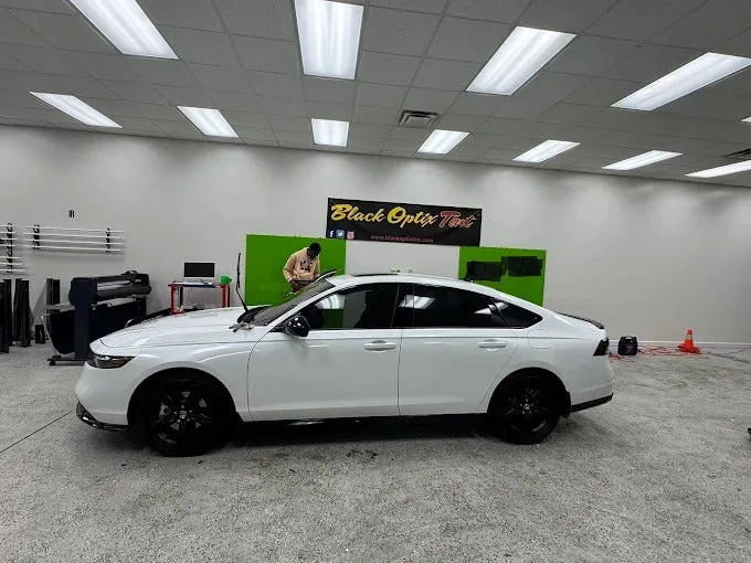 Honda Accord mid-install in the Atlanta tint bay