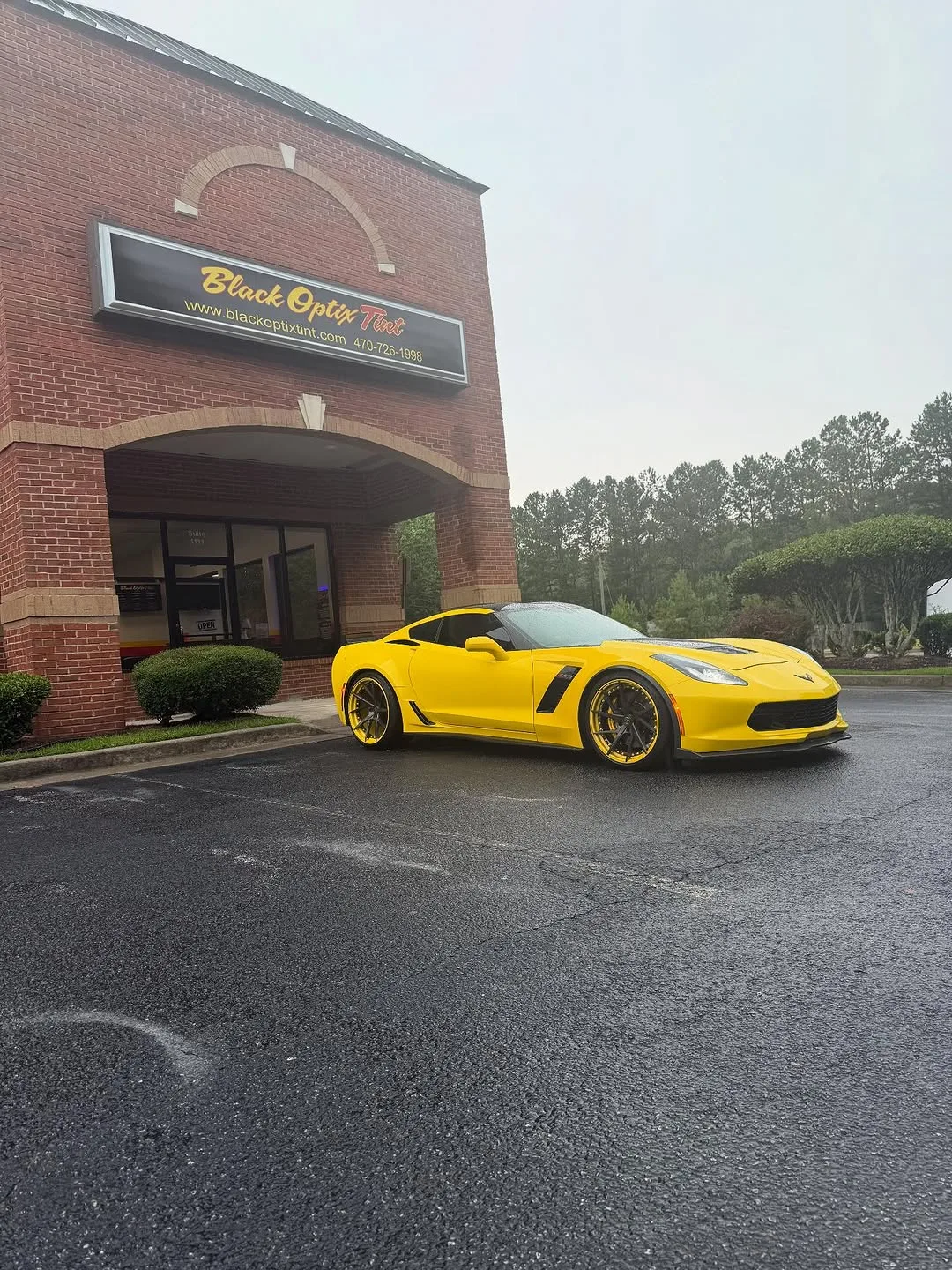 Yellow Corvette Z06 tinted at the Fayetteville shop